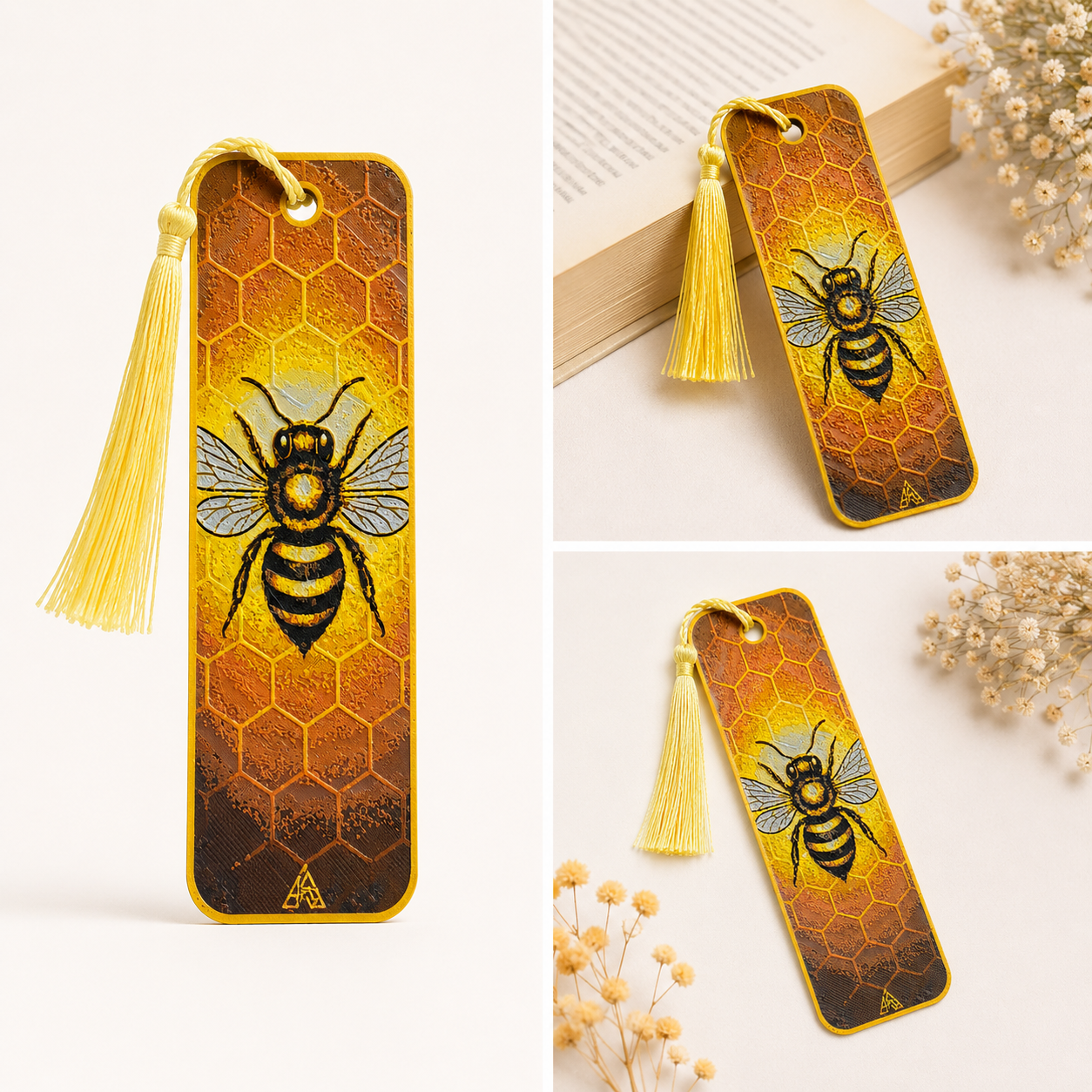 Bee Honeycomb Bookmark with Tassel 3D Printed