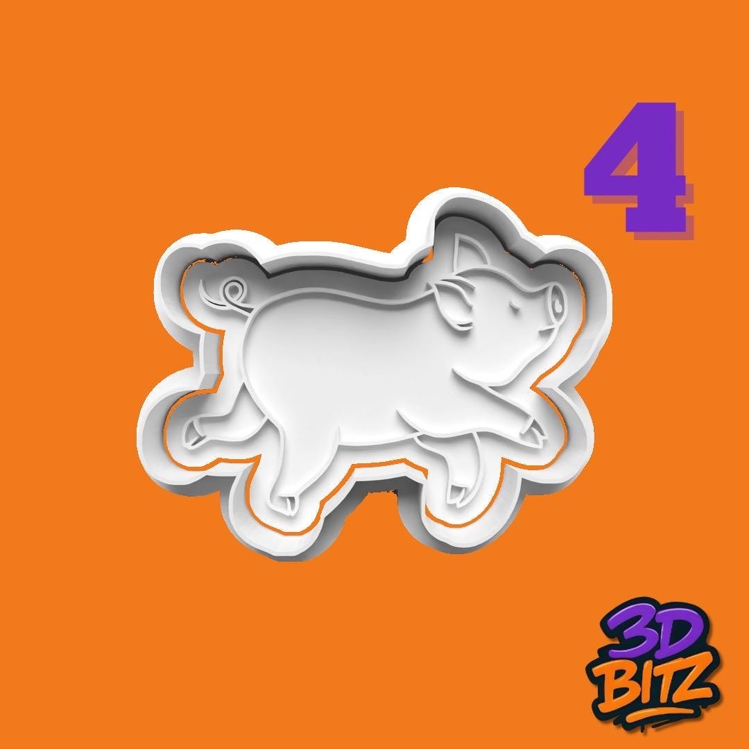 Pig Cookie Cutter Set, Farm Animal Theme Cookie Cutter & Embosser Set