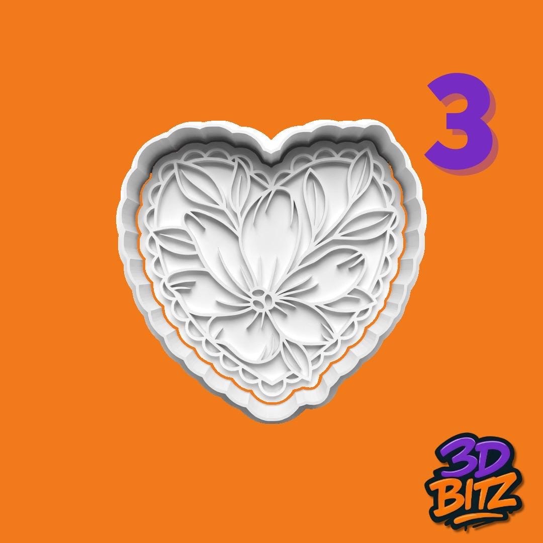 Floral Heart Cookie Cutter & Embosser Set