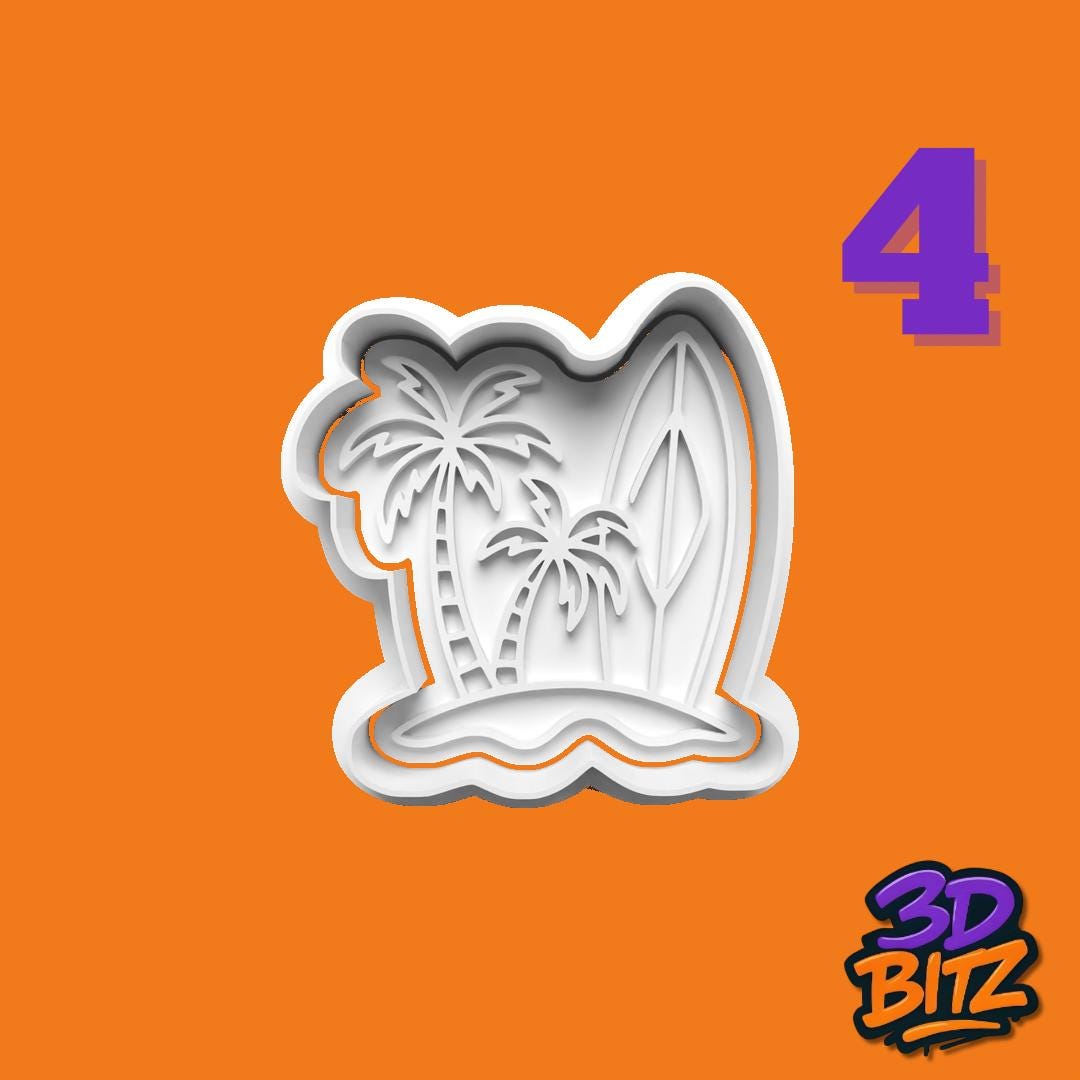 Tropical Cookie Cutter Set: Luau Beach Theme, Tiki, Hibiscus, Turtle Cookie Cutter & Embosser Set