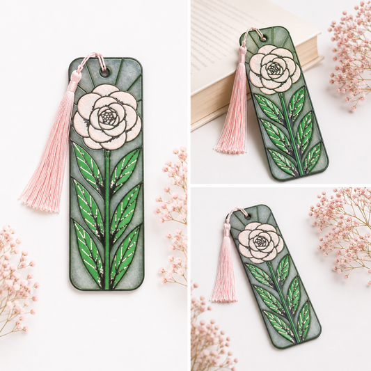 Pink Floral Bookmark with Tassel