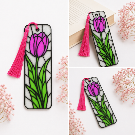 Pink Tulip Bookmark with Tassel