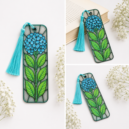 Blue Hydrangea Bookmark with Tassel