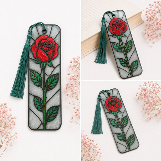 Rose Stained Glass Bookmark with Tassel
