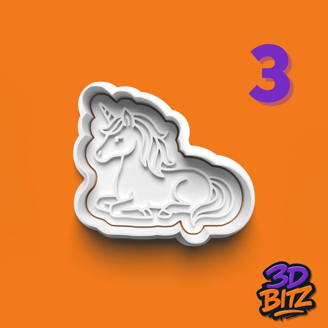 Unicorn & Rainbow Cookie Cutter Set: 3D Printed Fantasy Biscuit Stamp Cookie Cutter & Embosser Set