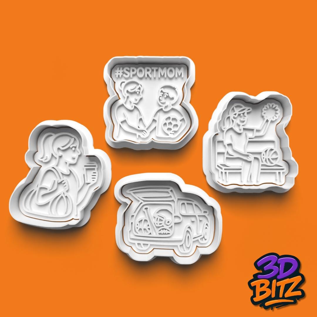 Sport Mom Cookie Cutter Set: 3D Printed Baking Tools Cookie Cutter & Embosser Set