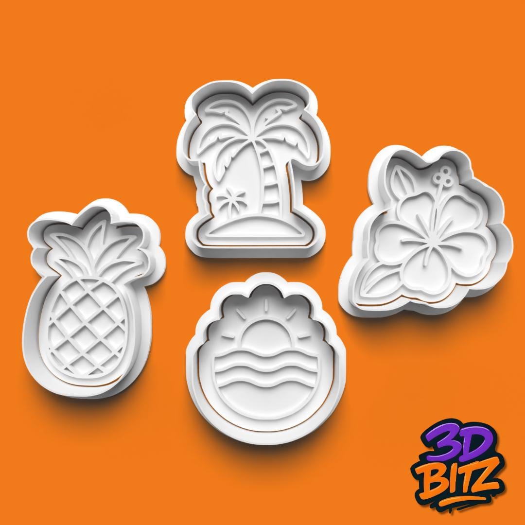 Tropical Summer Cookie Cutter Set Fun Beach Holiday Designs Cookie Cutter & Embosser Set