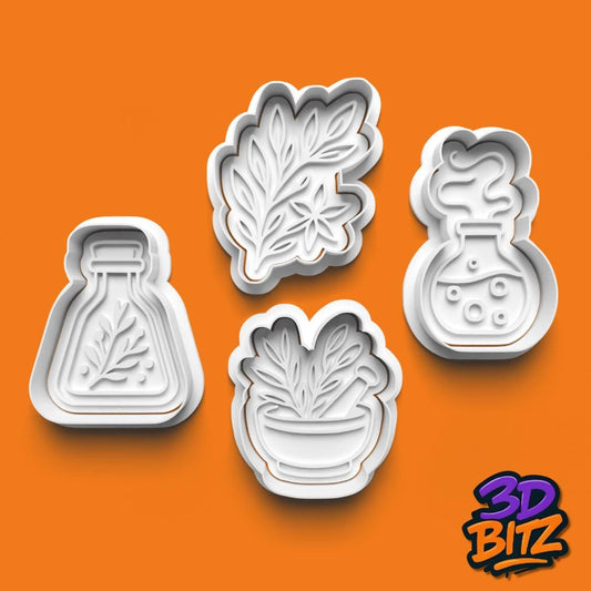 Herbal & Potion Cookie Cutter Set magical designs potion botanical leaf Cookie Cutter & Embosser Set