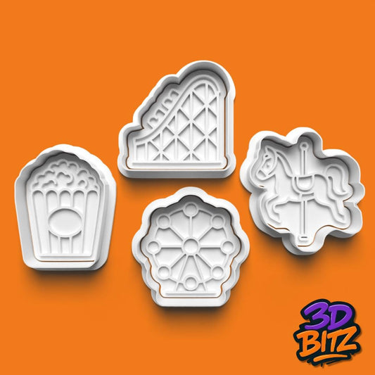 Funfair Themed Cookie Cutter Set Ferris Wheel Popcorn Roller Coaster Cookie Cutter & Embosser Set
