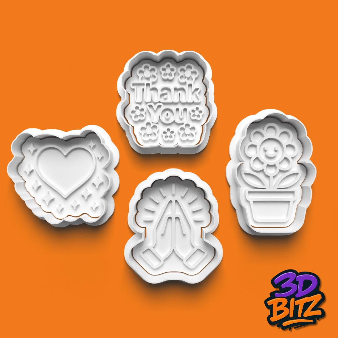 Thank You & Kindness Cookie Cutter Set, flowers thanks heart love prayer Cookie Cutter & Embosser Set