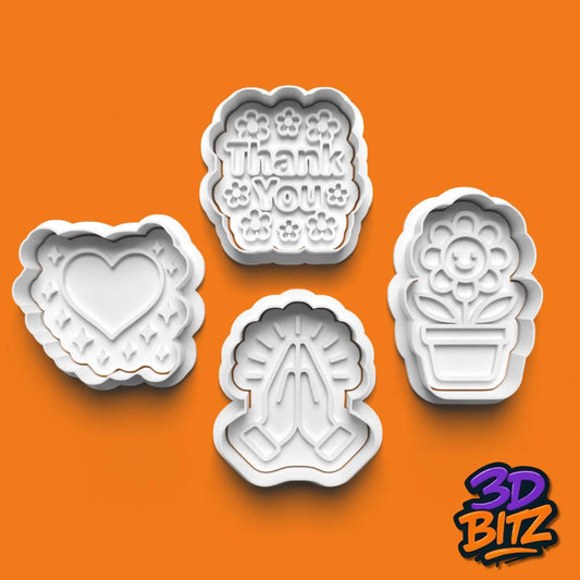 Thank You & Kindness Cookie Cutter Set, flowers thanks heart love prayer Cookie Cutter & Embosser Set