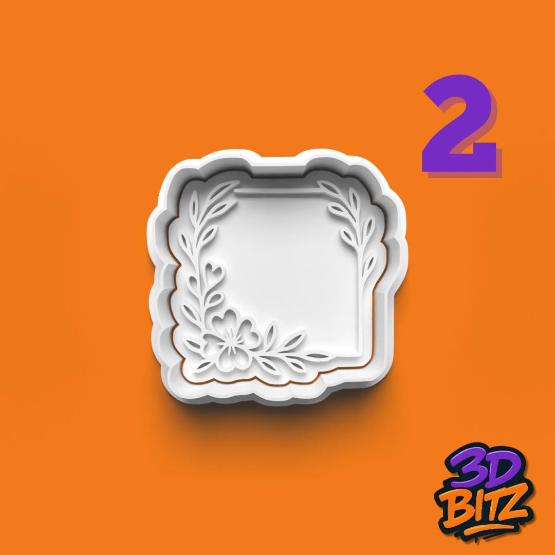 Floral Frame Cookie Cutter Set Embossers Scalloped Square Cookie Cutters Fondant Biscuit Craft Stamp Cookie Cutter & Embosser Set