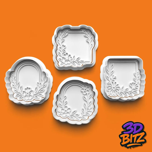 Floral Frame Cookie Cutter Set Embossers Scalloped Square Cookie Cutters Fondant Biscuit Craft Stamp Cookie Cutter & Embosser Set