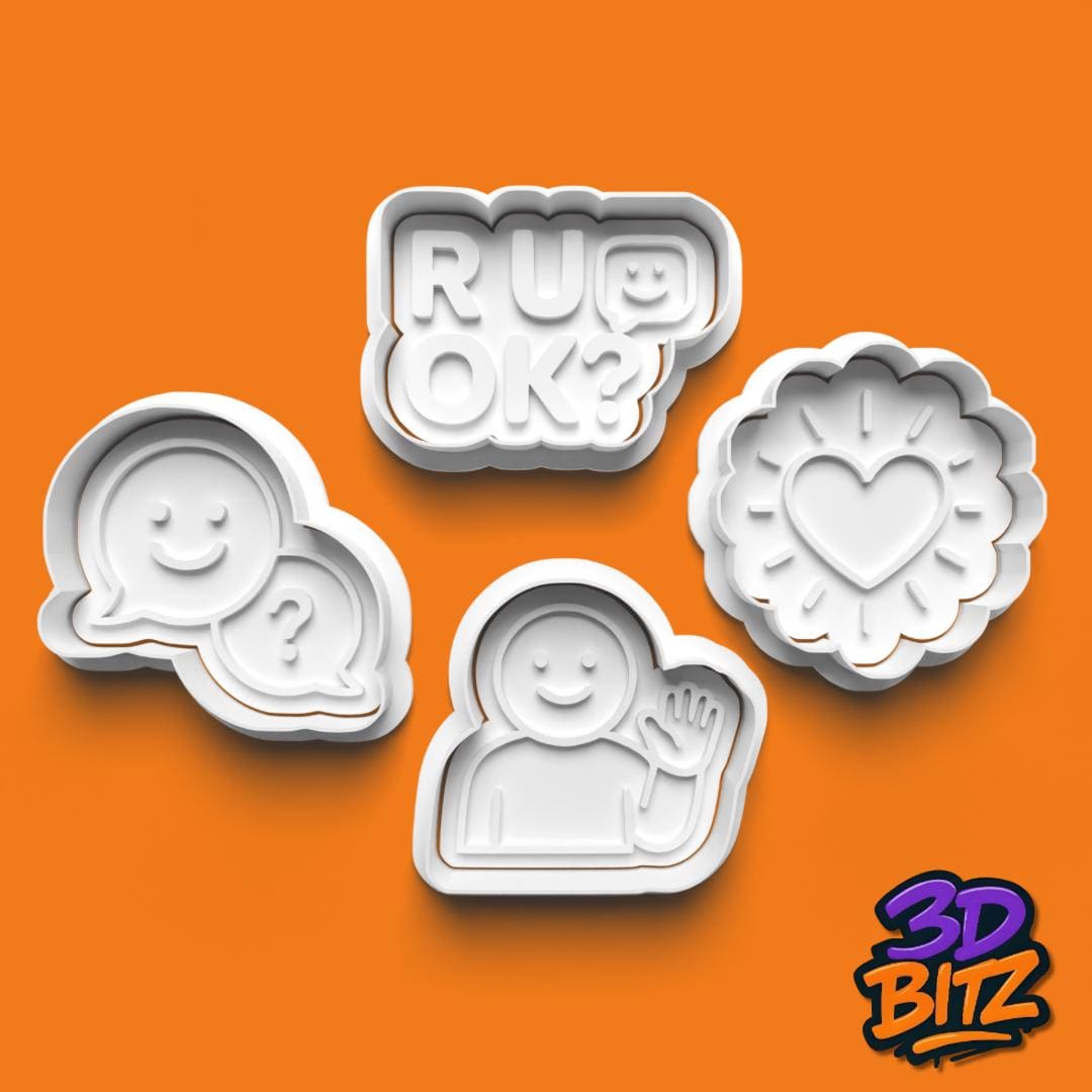 R U OK? Cookie Cutter Set: Mental Health Awareness, 3D Printed Cookie Cutter & Embosser Set