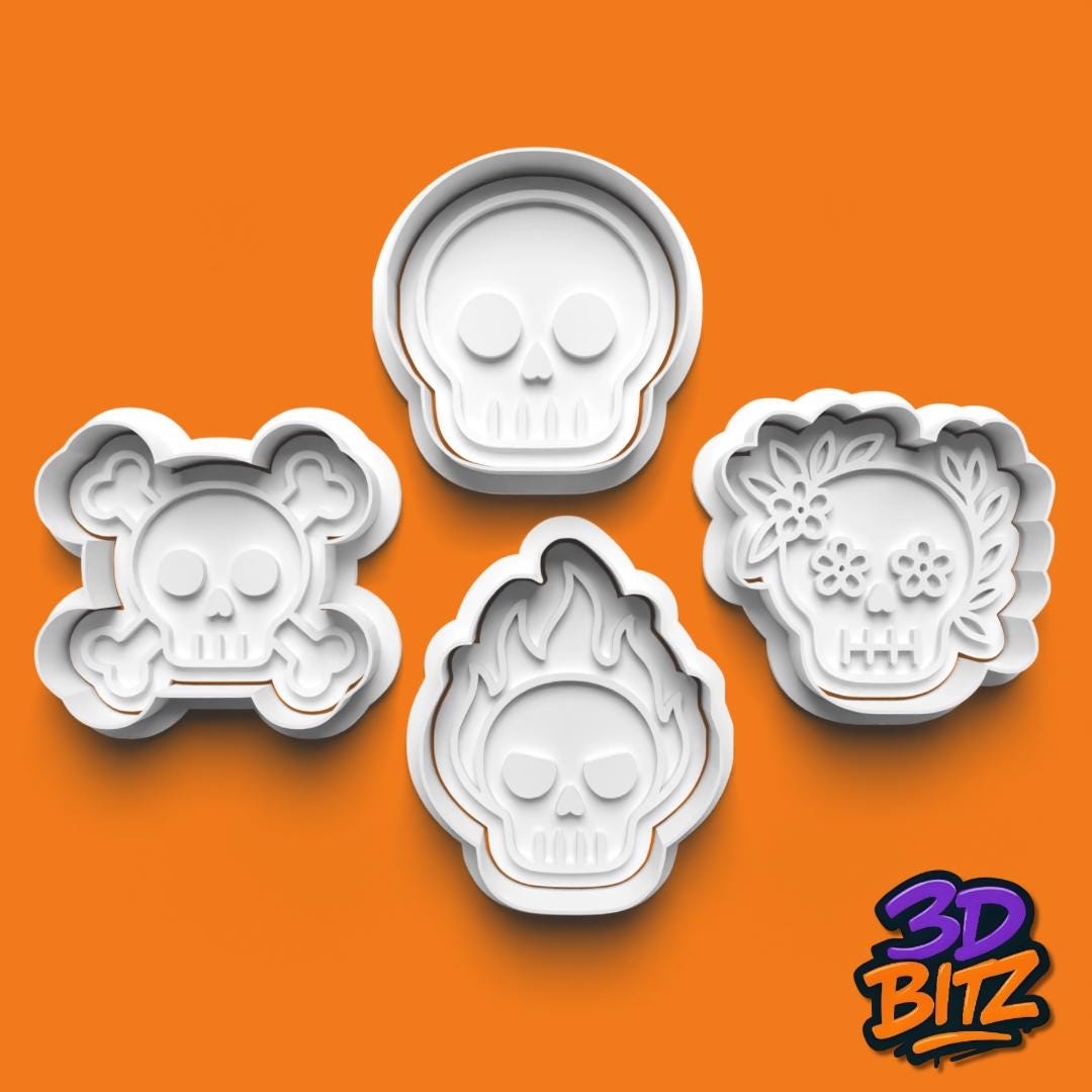 Skull Cookie Cutter Set: Halloween, Day of the Dead, Pirate Cookie Cutter & Embosser Set