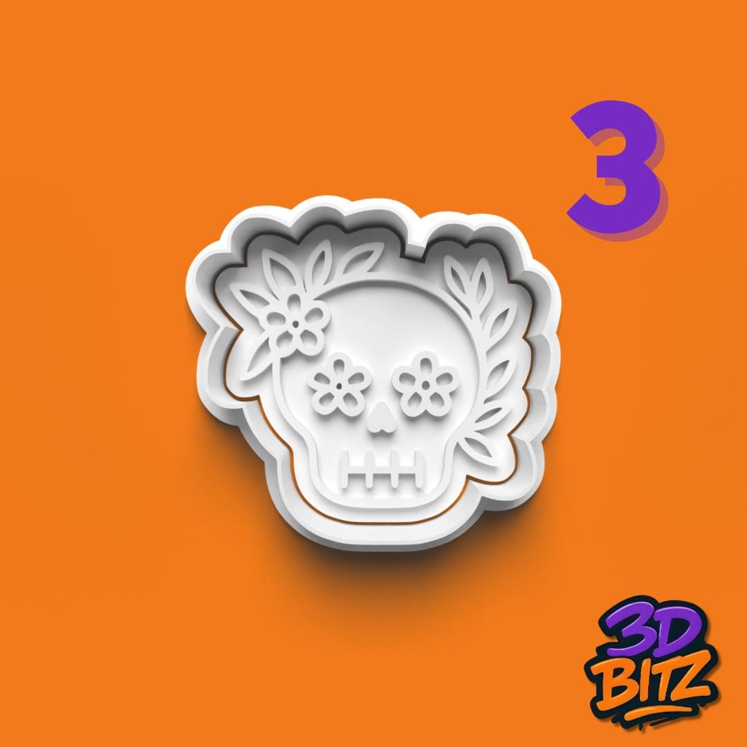 Skull Cookie Cutter Set: Halloween, Day of the Dead, Pirate Cookie Cutter & Embosser Set
