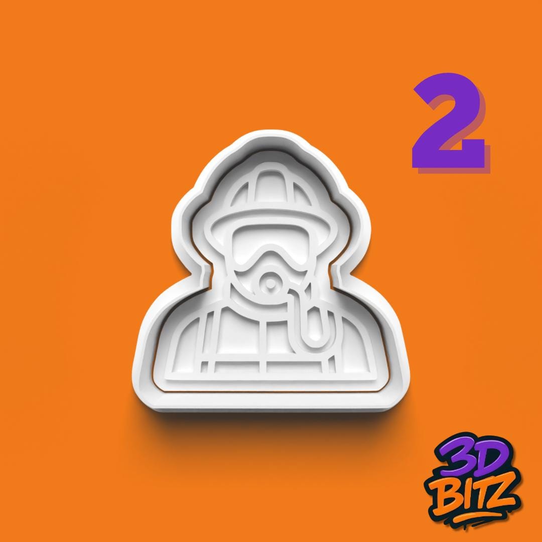 3D Printed Firefighter Cookie Cutter Set: Emergency Services Theme Cookie Cutter & Embosser Set