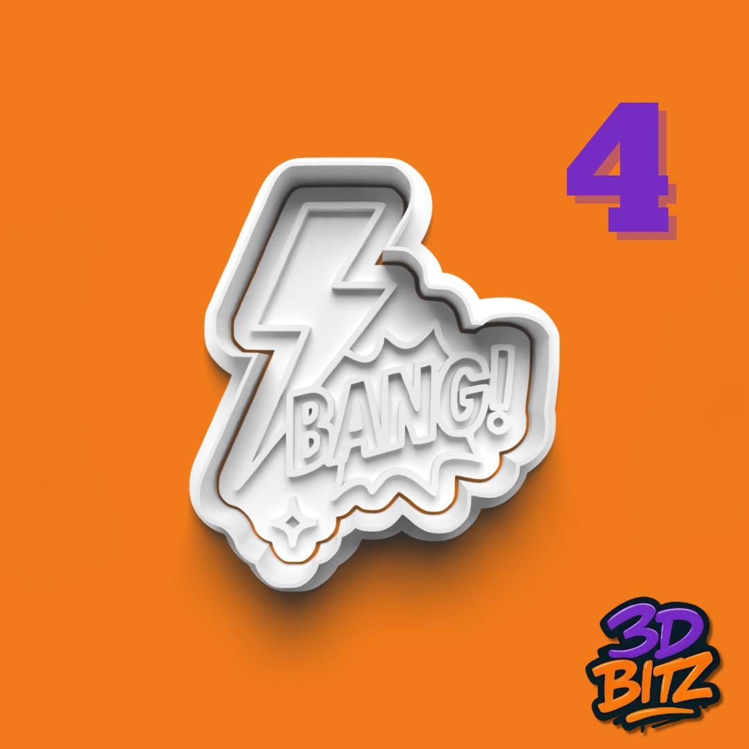 Pop Art Cookie Cutter Set: Comic Style 3D Printed Baking Cookie Cutter & Embosser Set
