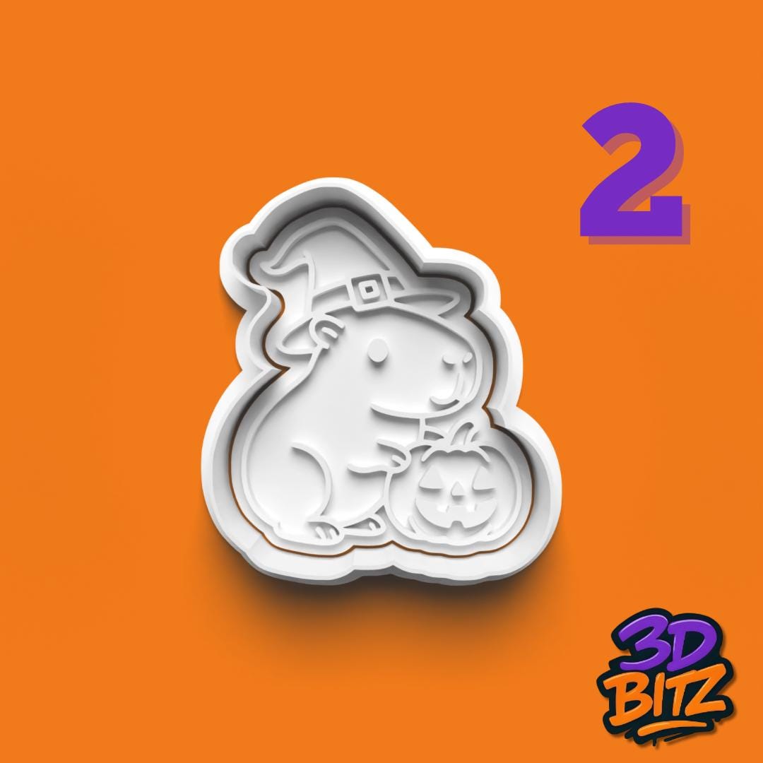 Halloween Capybara Cookie Cutter Set: Ghost, Vampire, Witch Designs Cookie Cutter & Embosser Set