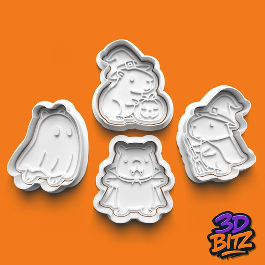 Halloween Capybara Cookie Cutter Set: Ghost, Vampire, Witch Designs Cookie Cutter & Embosser Set