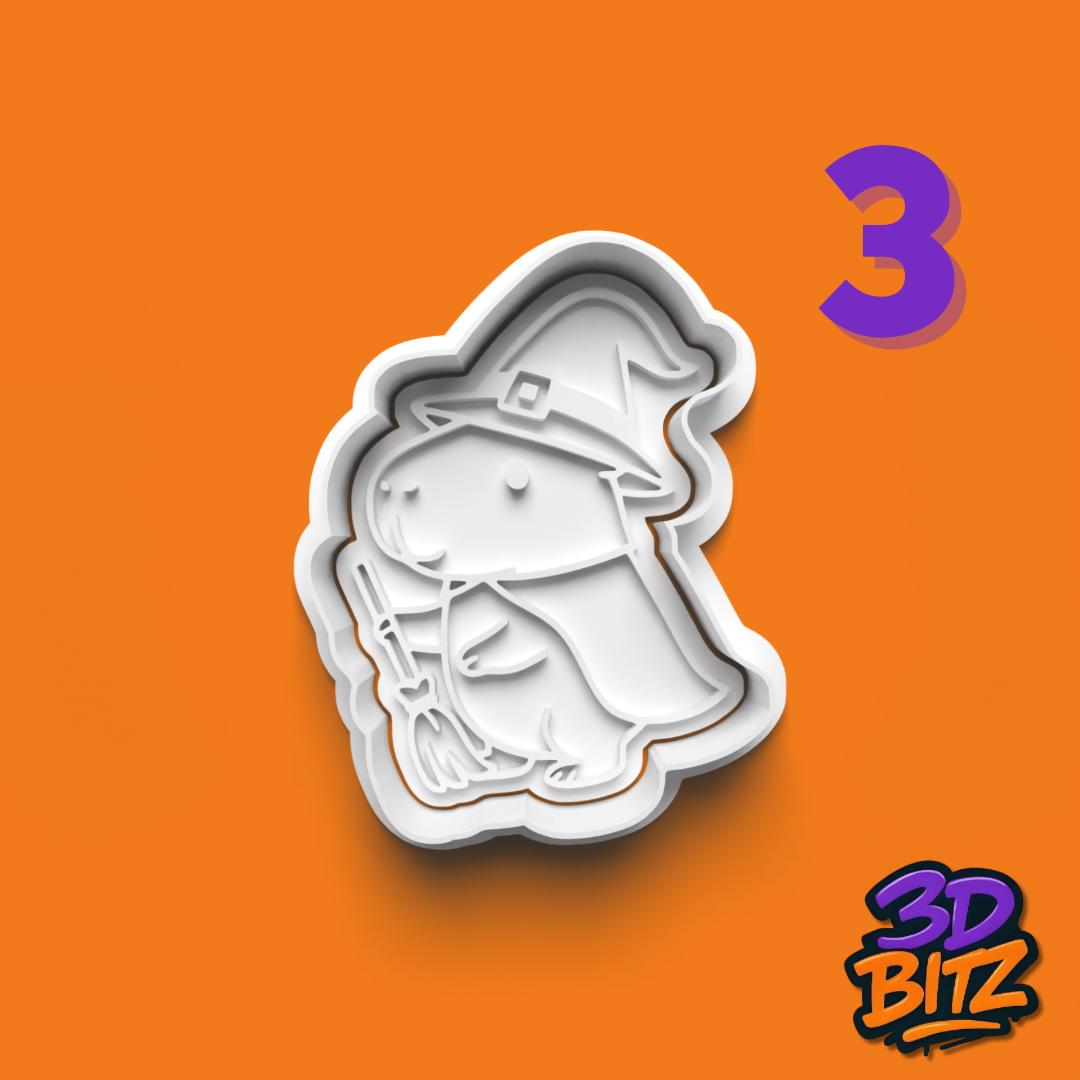 Halloween Capybara Cookie Cutter Set: Ghost, Vampire, Witch Designs Cookie Cutter & Embosser Set