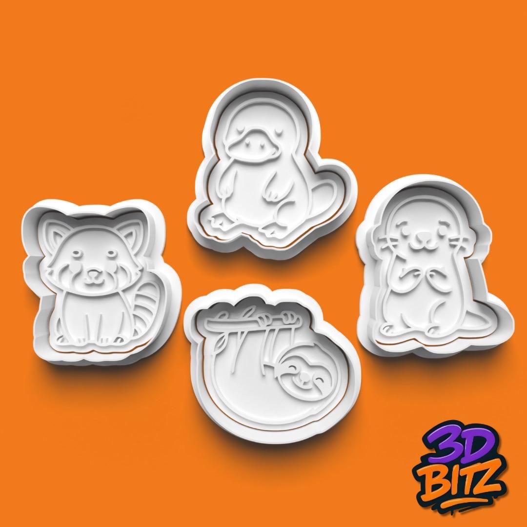 Animal Cookie Cutter & Embosser Set, Red Panda, Sloth, Otter