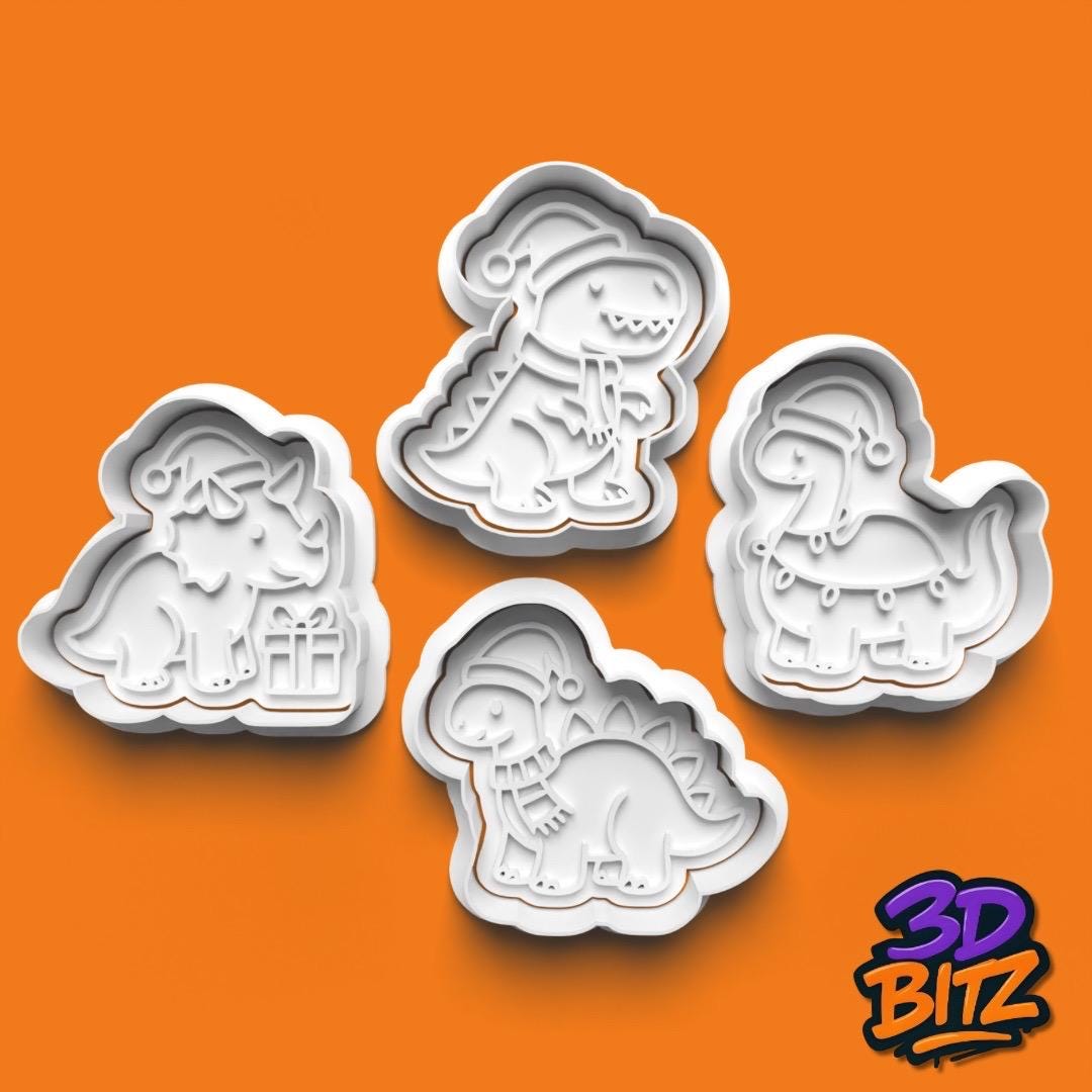 Christmas Dinosaur Cookie Cutter & Embosser Set