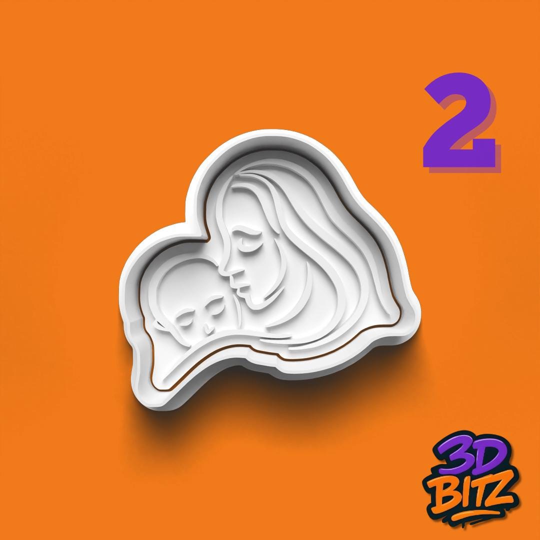 Mother & Baby Cookie Cutter & Embosser Set: 3D Printed PLA