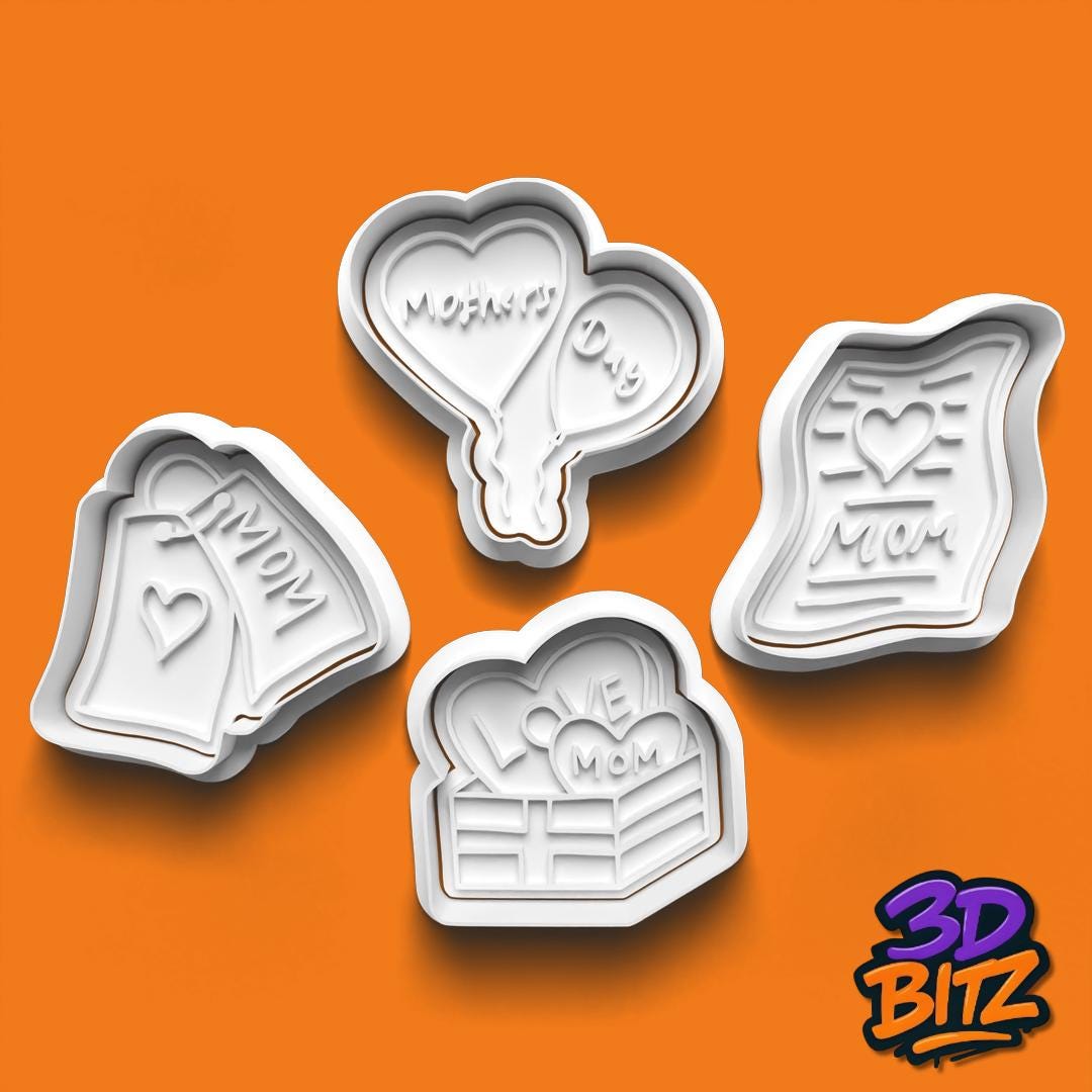 Mother's Day Cookie Cutter Set: 3D Printed Baking Embossers Cookie Cutter & Embosser Set