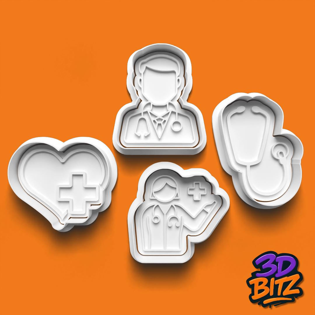 3D printed Medical-Themed Cookie Cutter & Embosser Set