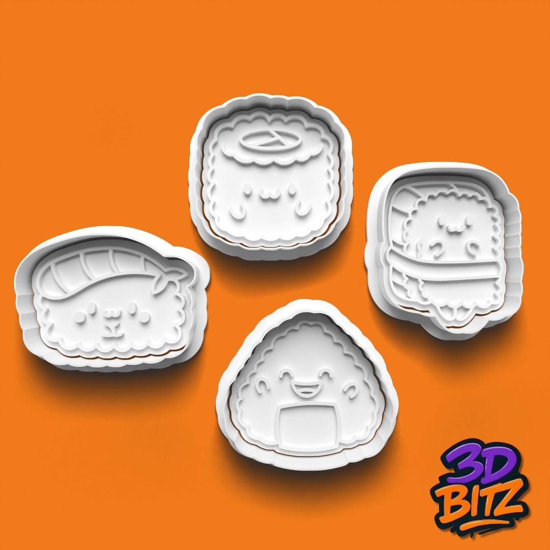 Kawaii Sushi Cookie Cutters: 3D Printed Fondant Stamps Cookie Cutter & Embosser Set