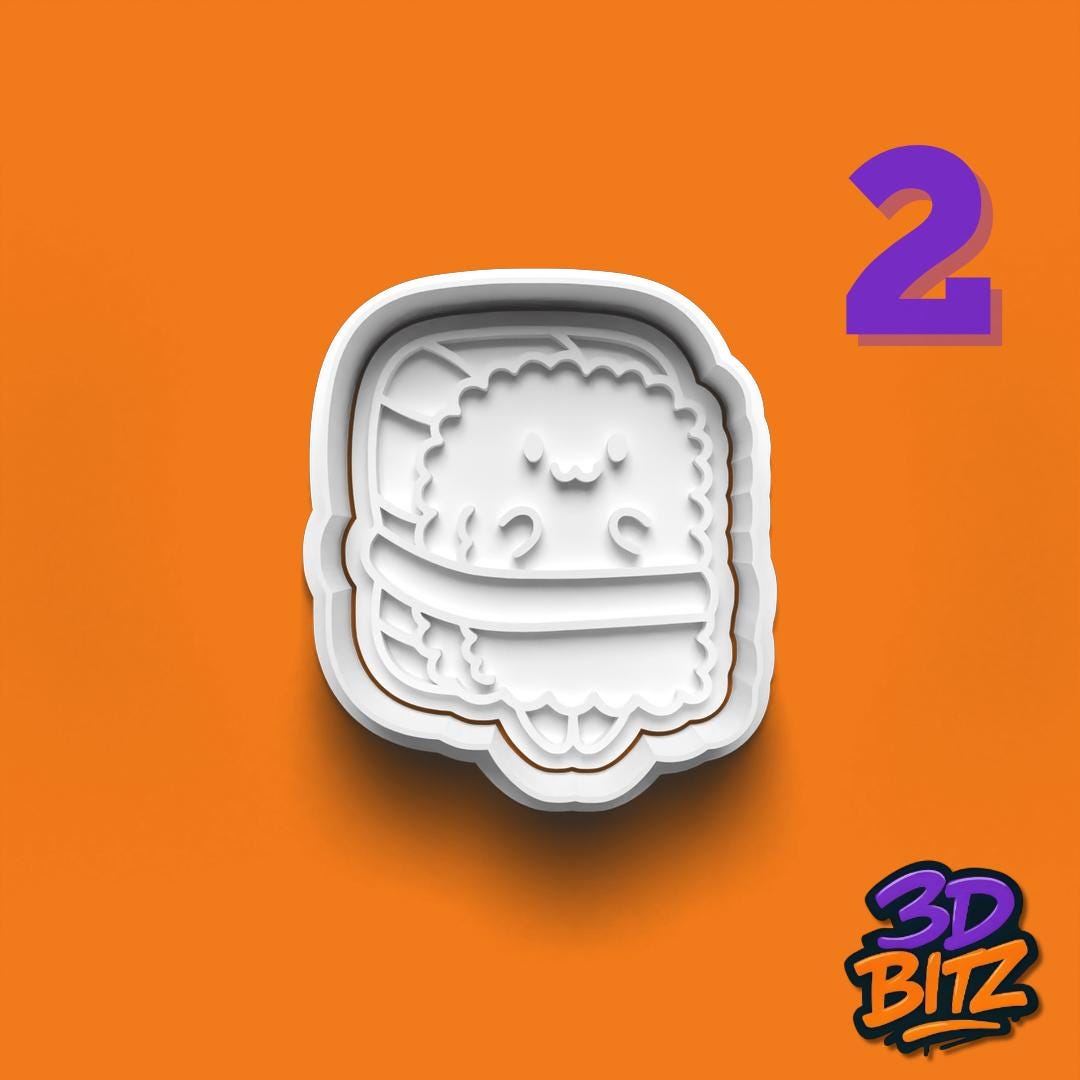 Kawaii Sushi Cookie Cutters: 3D Printed Fondant Stamps Cookie Cutter & Embosser Set