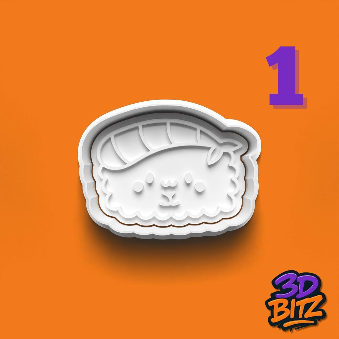 Kawaii Sushi Cookie Cutters: 3D Printed Fondant Stamps Cookie Cutter & Embosser Set