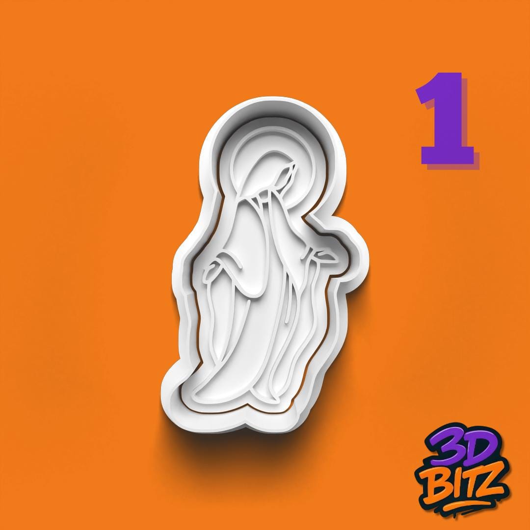 Virgin Mary Cookie Cutter Set: Religious Baptism & Easter Baking Cookie Cutter & Embosser Set