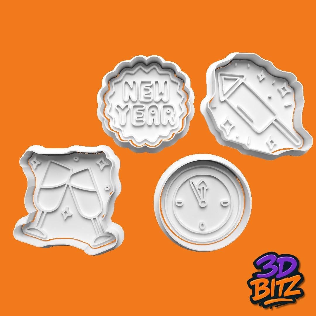 New Year Celebration Cookie Cutter & Embosser Set