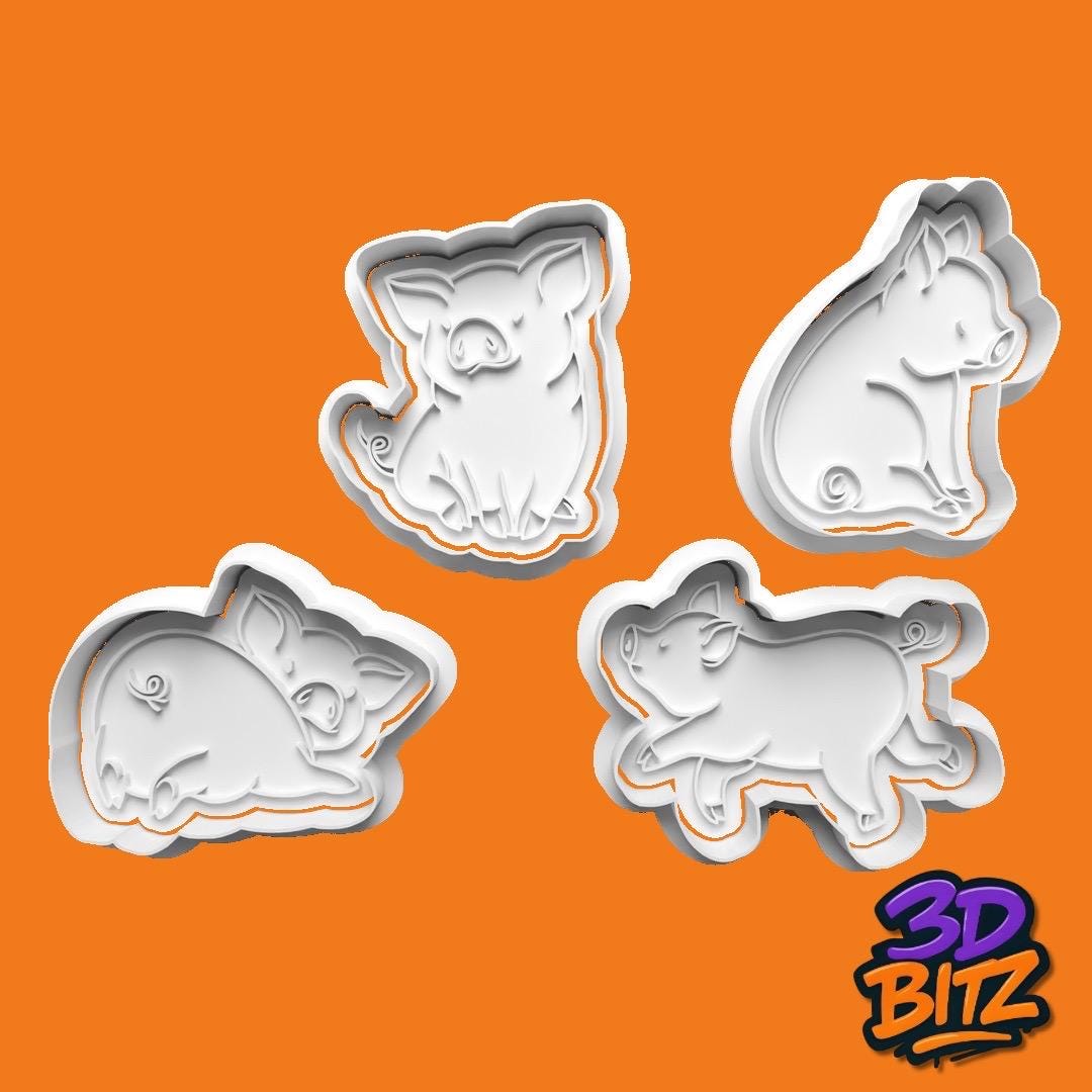 Pig Cookie Cutter Set, Farm Animal Theme Cookie Cutter & Embosser Set