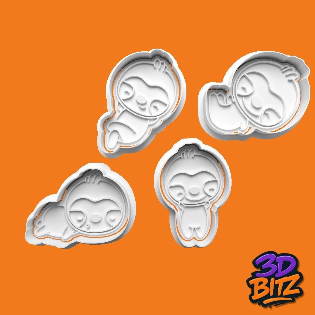 Sloth Cookie Cutter & Embosser Set, 3D Printed PLA