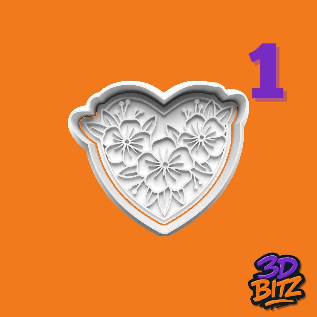 Floral Heart Cookie Cutter & Embosser Set
