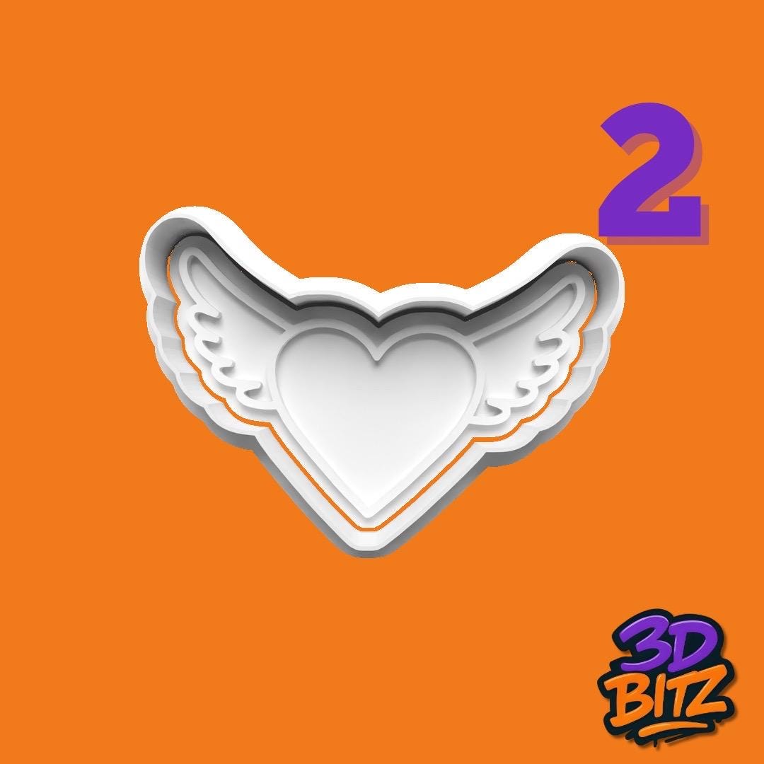 Floral Heart wings Love Cookie Cutter & Embosser Set