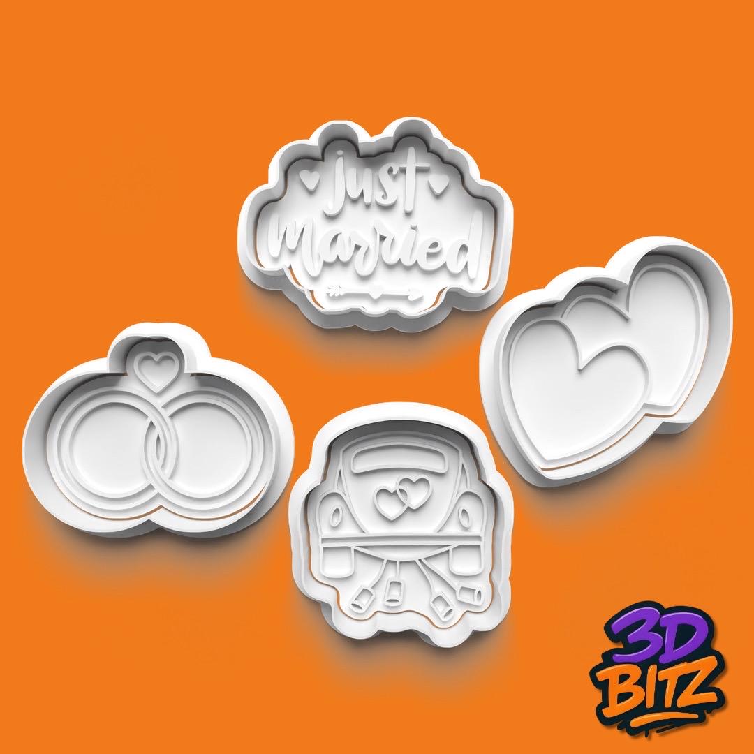 Just Married Wedding Cookie Cutter & Embosser Set