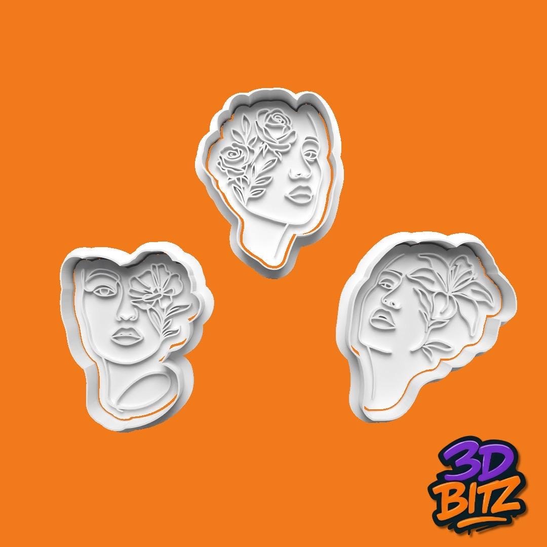 Floral elegant Face Cookie Cutter & Embosser Set