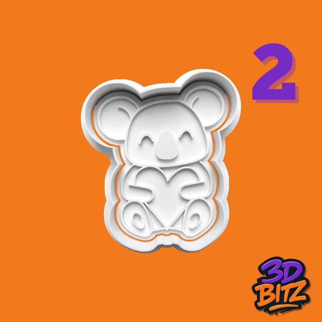 Baby Animal Cookie Cutter Set: Koala, Bear, Kitten, Elephant Cookie Cutter & Embosser Set