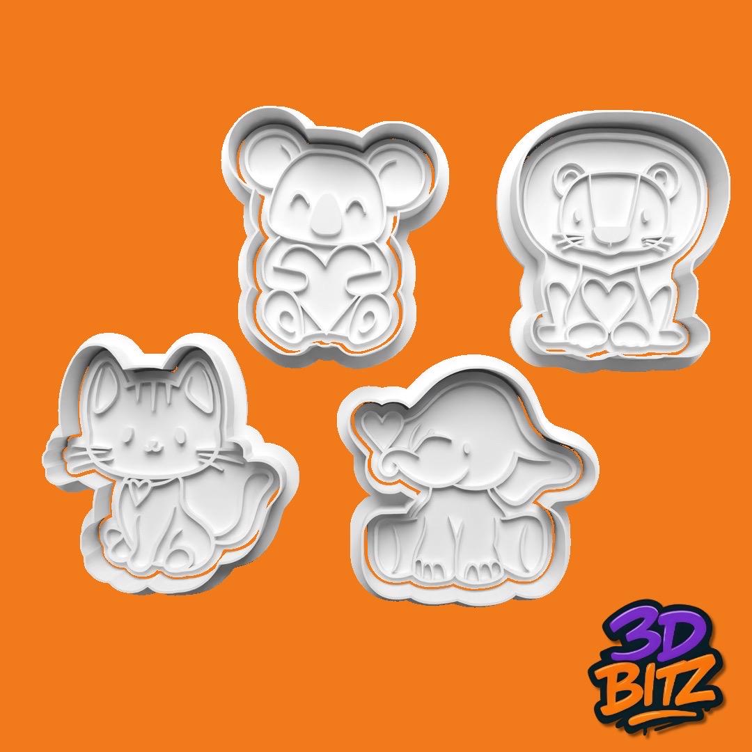 Baby Animal Cookie Cutter Set: Koala, Bear, Kitten, Elephant Cookie Cutter & Embosser Set