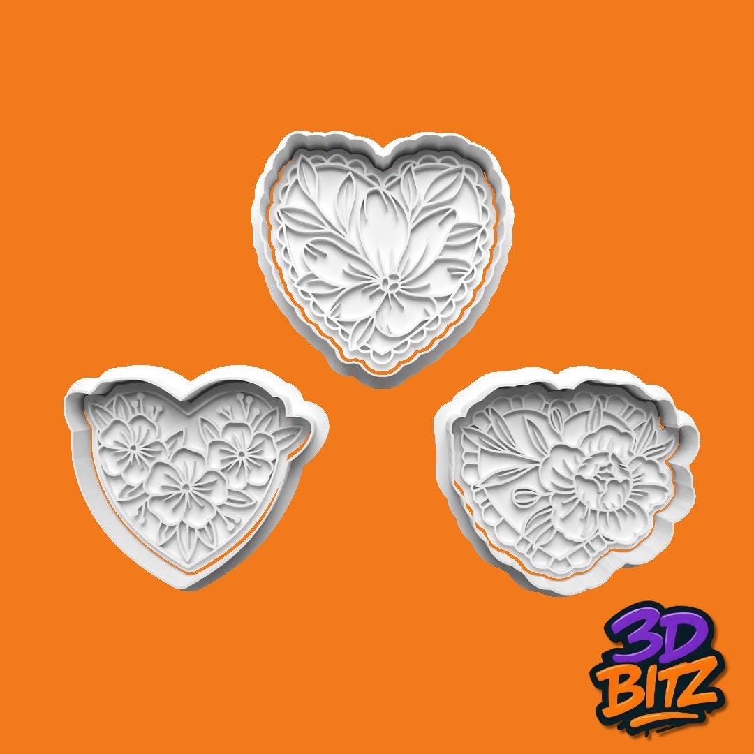 Floral Heart Cookie Cutter & Embosser Set