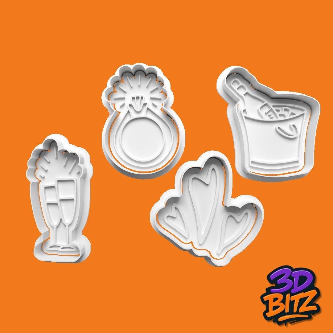 Celebration engagement wedding Cookie Cutter & Embosser Set