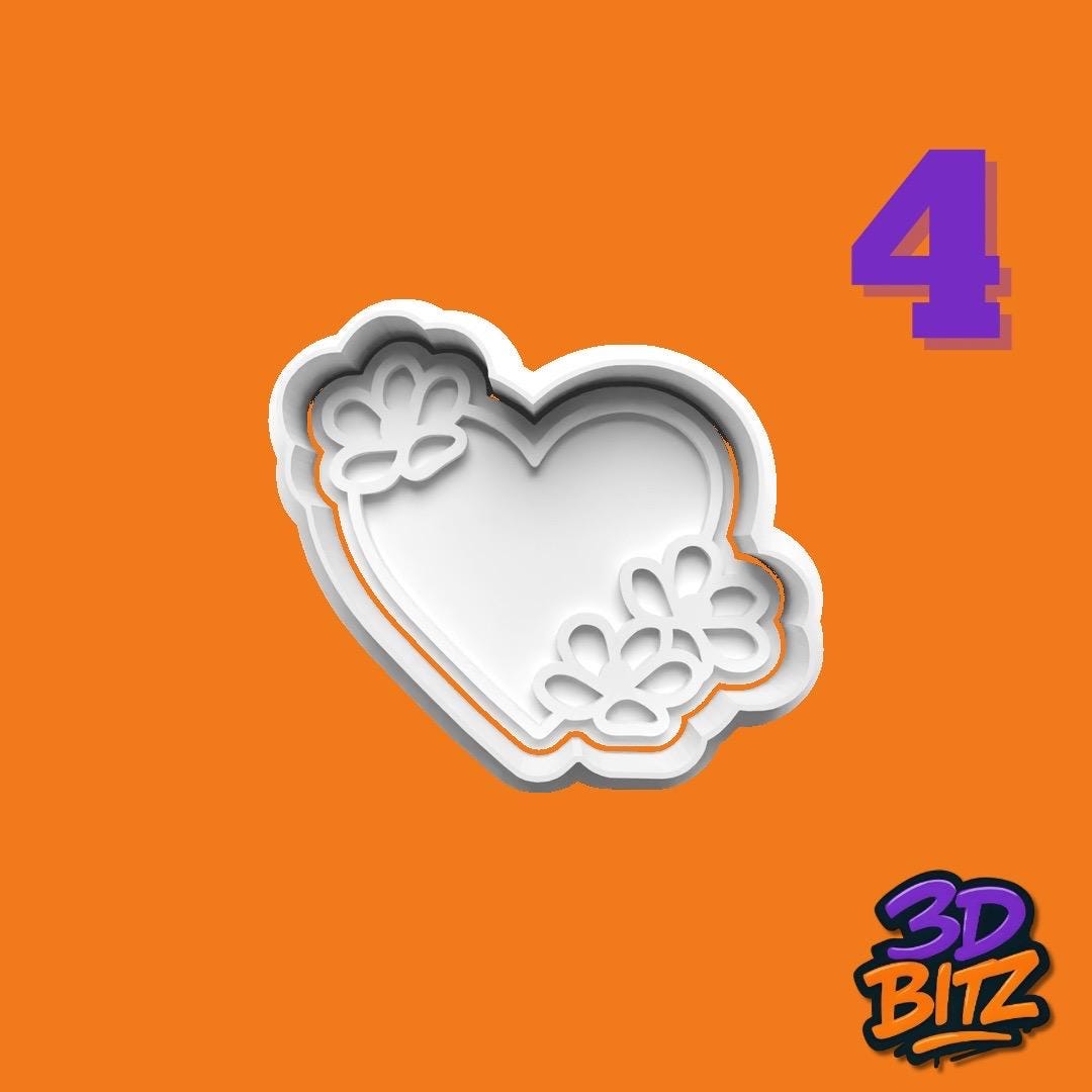 Floral Heart wings Love Cookie Cutter & Embosser Set