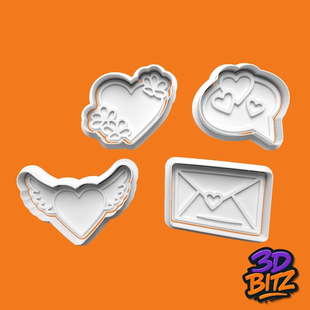 Floral Heart wings Love Cookie Cutter & Embosser Set