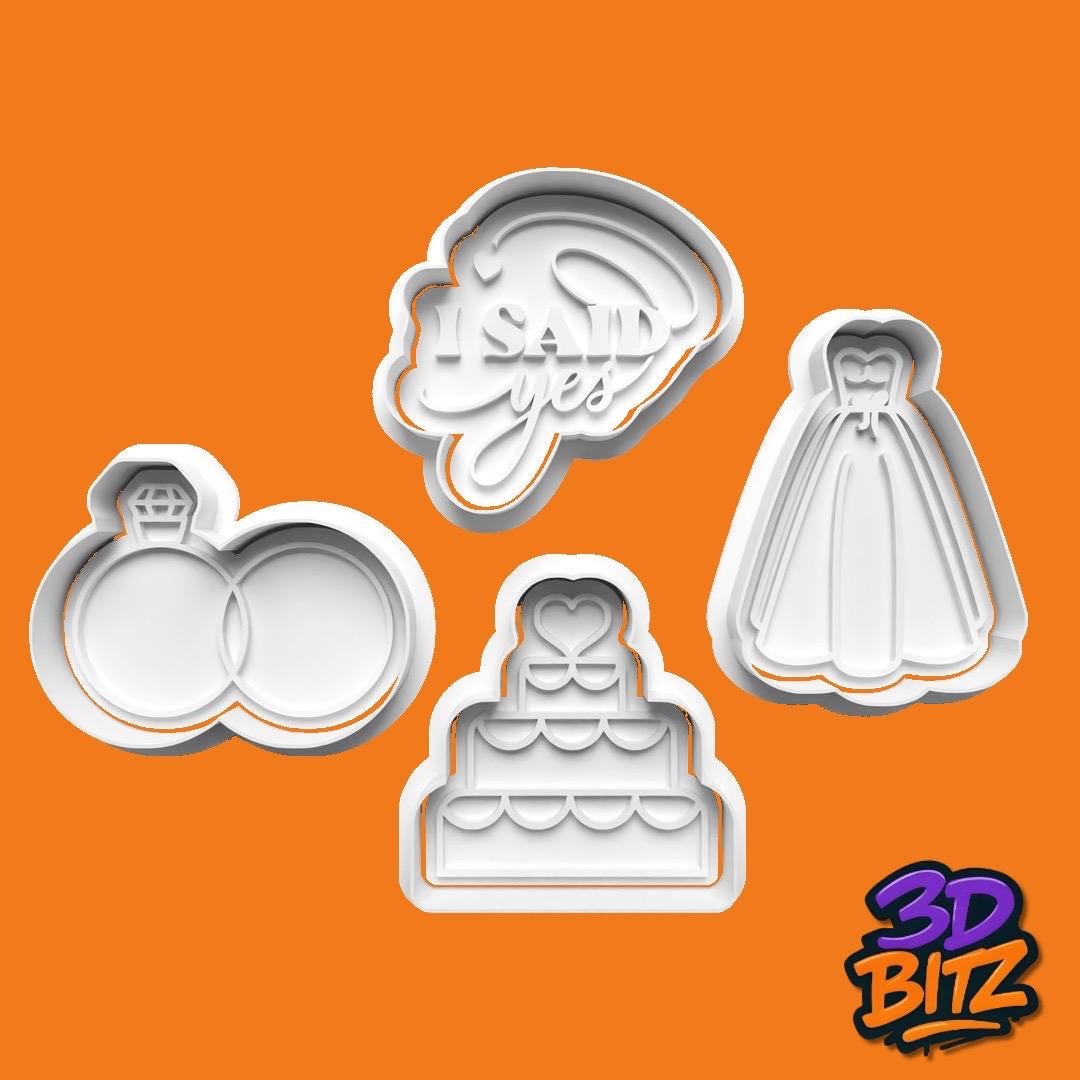 Wedding and engagement Cookie Cutter & Embosser Set
