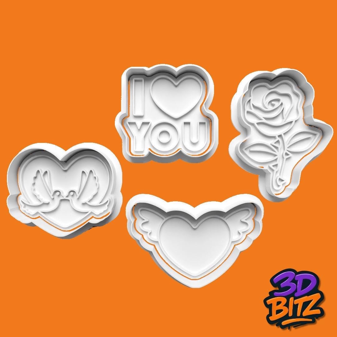 Love Heart, rose, I love you Cookie Cutter & Embosser Set