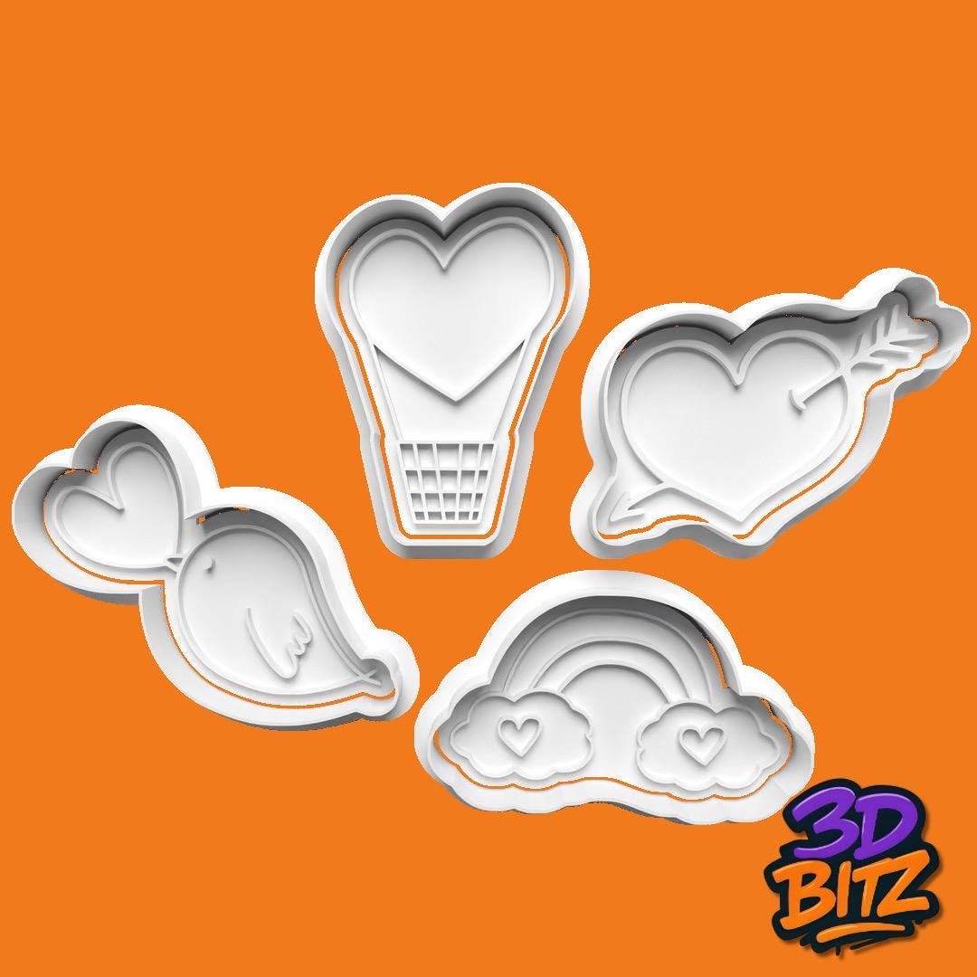 Love Heart rainbow Cookie Cutter & Embosser Set